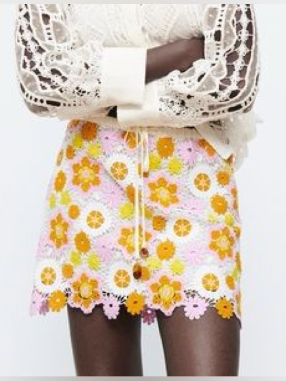 Zara Floral Retro Crochet Mini Skirt size XS